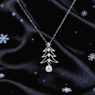 Silver Christmas Tree Pendant Necklace with Stones - Christmas jewelry gift
