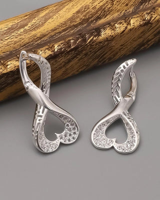 Open Heart Pave Earrings in 10K/14K/18K gold, platinum - Mother's Day gift for her