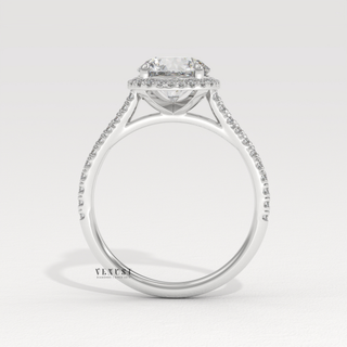 Sparkling Halo Diamond Ring,Luxury Diamond Engagement Ring,Round Diamond Pavé Ring