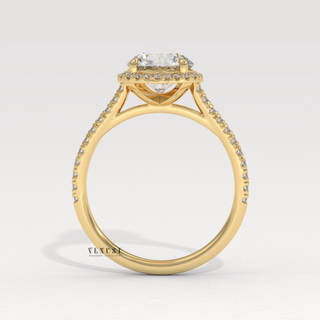 Round Brilliant Halo Engagement Ring, Diamond Halo Ring with Pavé Band, Round Cut Halo Diamond Ring