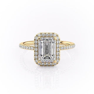 2.10 CT Emerald Cut Halo Pave Setting Moissanite Engagement Ring