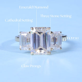 2.0CT Emerald Cut Moissanite Diamond Three Stone Engagement Rings