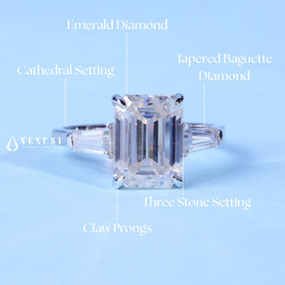 2.0CT Emerald Cut Moissanite Diamond Three Stone Engagement Rings