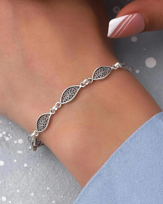 Silver Filigree Leaf Bracelet in 925 silver, 10K/14K/18K gold - Thanksgiving gift for her