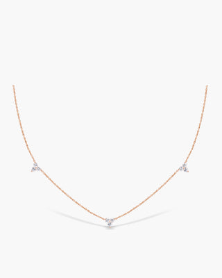 Round Cut Three Stone Diamond Moissanite Station Necklace (3 Stations)