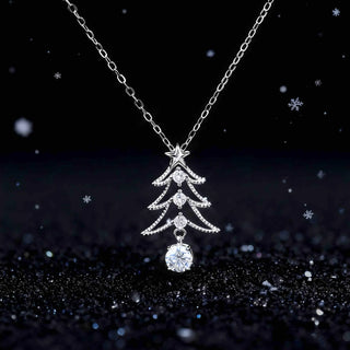 Silver Christmas Tree Pendant Necklace with Stones - Christmas jewelry gift