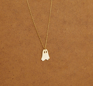 Gold Ghost Pendant Necklace - Halloween jewelry gift