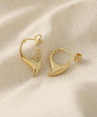 Gold Curved Horn Half Hoop Earrings with Post Backs - Halloween jewelry gift