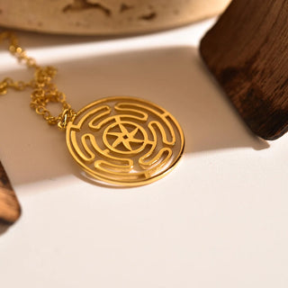 Gold Hecate Wheel Necklace in 925 silver, 10K/14K/18K gold - Halloween gift for her
