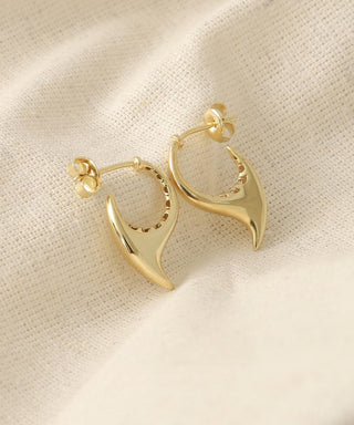 Gold Curved Horn Half Hoop Earrings - Halloween lab grown moissanite jewelry