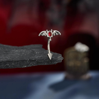 Gothic Bat Wing Rook Piercing Barbell, Red Lab Grown Accent