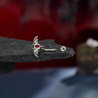Gothic Bat Wing Rook Piercing Barbell, Red Lab Grown Accent