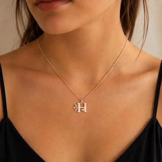 Spider Web Initial Necklace in 925 silver, 10K/14K/18K gold - Birthday gift for her