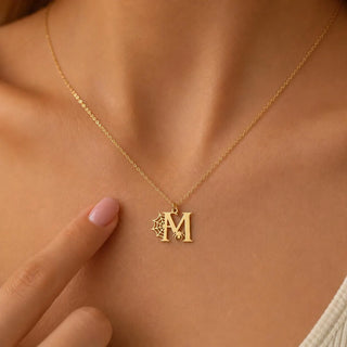 Spider Web Initial Necklace - Halloween lab grown moissanite jewelry