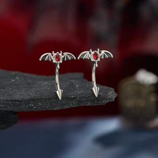 Gothic Bat Wing Rook Piercing Barbell, Red Lab Grown Accent