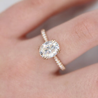 1.91 CT Oval Solitaire With Pave Setting Moissanite Engagement Ring