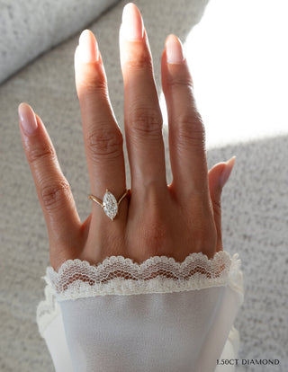 1.50CT-2.50CT Marquise Moissanite Unique Diamond Rings Engagement With Matching Band