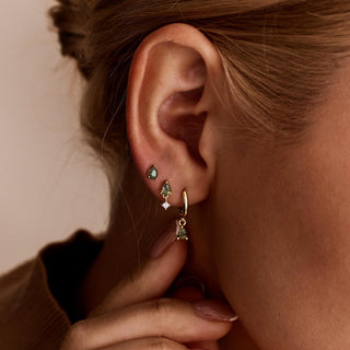 Green Pear Cut Trio Earring Set, Moissanite, Gold