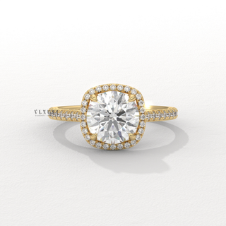 Round Cut Diamond Halo Ring, Halo Diamond Ring with Pavé Band, Round Brilliant Halo Diamond Ring 