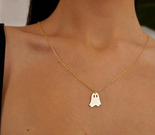 Gold Ghost Pendant Necklace in 925 silver, 10K/14K/18K gold - Halloween gift for her