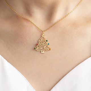 Christmas Tree Name Necklace in 925 silver, 10K/14K/18K gold - Mother's Day gift for her