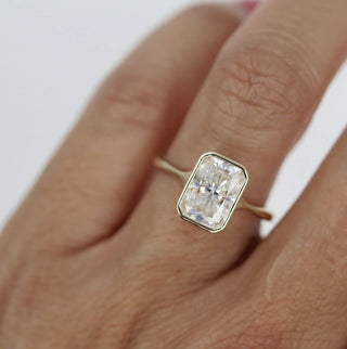 2.43CT Radiant Bezel Solitaire Moissanite Diamond Engagement Ring