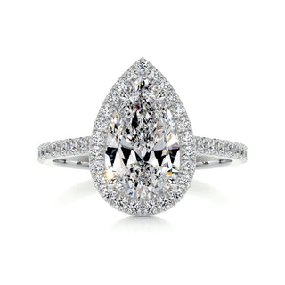 2.0ct Pear Cut Halo Moissanite Diamond Engagement Ring