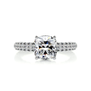 2.0ct Cushion Cut 3 Side Pave Moissanite Diamond Engagement Ring