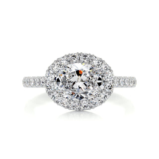 1.0ct East West Oval Cut Halo Moissanite Diamond Engagement Ring