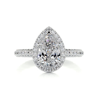 2.0ct Pear Cut 3 Side Pave Halo Moissanite Diamond Engagement Ring