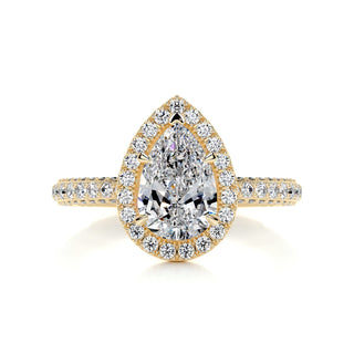 2.0ct Pear Cut 3 Side Pave Halo Moissanite Diamond Engagement Ring