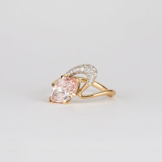 1.0ct Marquise Pink Diamond Moissanite Unique Curved Engagement Ring With Matching Band