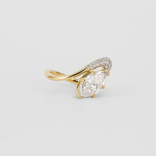 1.0ct Marquise Curved Unique Diamond Moissanite Engagement Ring With Matching Band