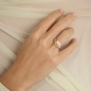 1.50ct Marquise Diamond Unique Curved Engagement Ring With Matching Band | Unique Ring Stack