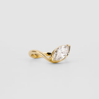 1.0ct Marquise East West Diamond Moissanite Bezel Curved Unique Bridal Ring Set