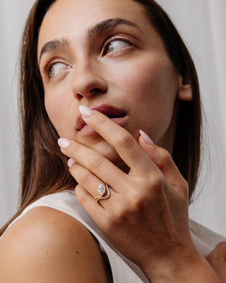 1.0ct Marquise East West Diamond Moissanite Bezel Curved Unique Bridal Ring Set