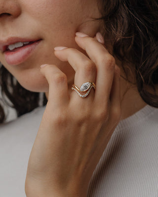 1.0ct Marquise East West Diamond Moissanite Bezel Curved Unique Bridal Ring Set