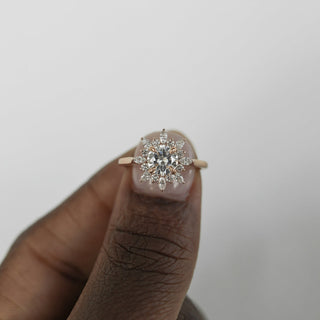 1.05CT Round Moissanite Diamond Cluster Engagement Ring