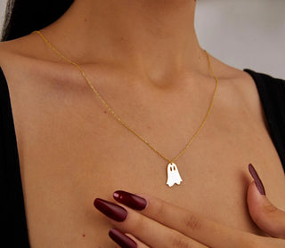 Gold Ghost Pendant Necklace - Halloween jewelry gift