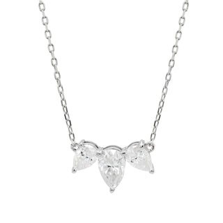 Three Stone Pear Shape Diamond Moissanite Necklace