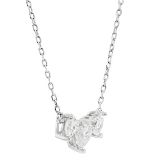 Three Stone Heart Shape Diamond Moissanite Necklace