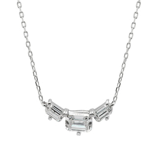 Three Stone Emerald Cut Diamond Moissanite Necklace