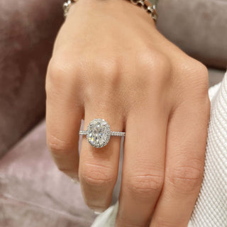 2.15 Oval Cut Moissanite Diamond Halo Set Engagement Ring