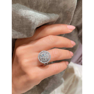 3.12 CT Round Cut Moissanite Diamond Double Halo Engagement Ring