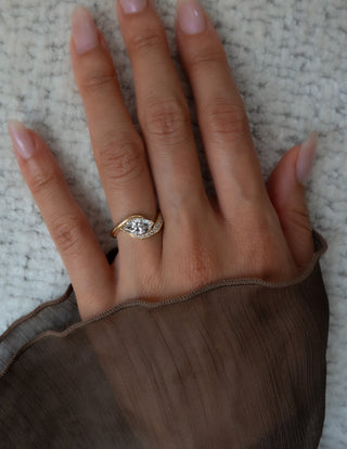 0.50CT-1.50CT Marquise Cut Moissanite Unique Pave Engagement Ring With Matching Curved Band