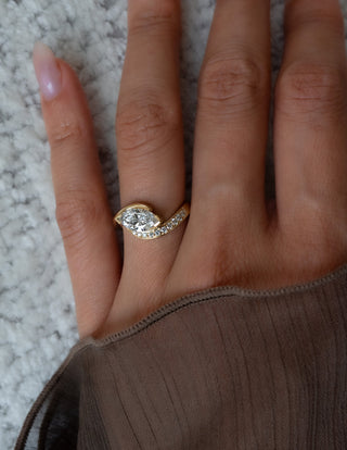 0.50CT-1.50CT Marquise Cut Moissanite Pave Engagement Ring With Matching Curved Band