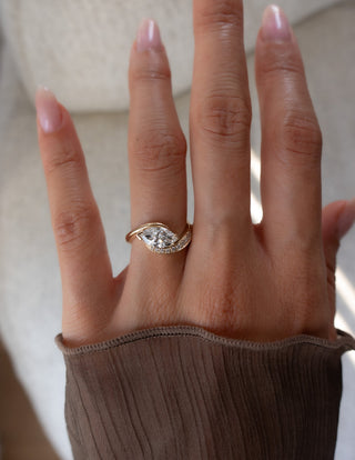 0.50CT-1.50CT Marquise Cut Moissanite Unique Pave Engagement Ring With Matching Curved Band