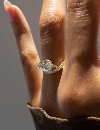 0.50CT-1.50CT Marquise Cut Moissanite Unique Pave Engagement Ring With Matching Curved Band