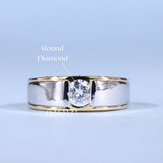 1.0CT Round Cut Two Tone Solitaire Men's Wedding Rings