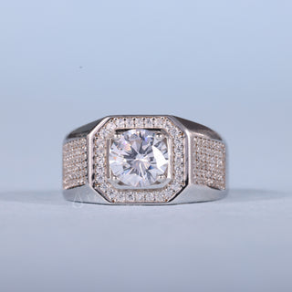 0.75CT Round Cut Halo Cluster Diamond Men's Engagement Ring